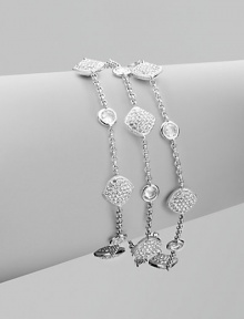 Delicate link chains with sparkling pavé and faceted stations. Rhodium plated brassCubic zirconiaCrystalsLength, about 7¼Fold-over clasp closureImported Delicate link chains with sparkling pavé and faceted stations. Rhodium plated brassCubic zirconiaCrystalsLength, about 7¼Fold-over clasp closureImported