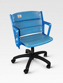 This authentic, legendary blue Yankee Stadium seat was pried from within baseball's cathedral in the Bronx and redesigned atop a wheeled base as a unique, sports-themed office or dorm chair. Please note: each chair differs slightly Includes a certificate of authenticity 27 22 X 27 Made in USA 