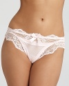 A pretty thong with luxe lace accents and bow detail from Pleasure State. Style #P37-2173W