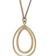 A stylish silhouette adds double appeal to this necklace from Charter Club. The oval pendant features two drops with a golden shine. Crafted in gold tone mixed metal. Approximate length: 16 inches + 2-inch extender. Approximate drop: 1-1/2 inches.