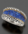With a glittering row of round-cut sapphires (5/8 ct. t.w.), Balissima by Effy Collection's ring offers a magnificently old world sense of refinement. With a braided sterling silver band accented with 18k gold.
