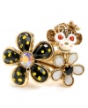 Make time to monkey around. Betsey Johnson's playful ring style feature bright black, white and yellow flowers and a cute monkey head with sparkling crystal accents. Set in gold tone mixed metal. Size 7-1/2.