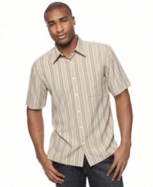 Comfort and style combine for a duo that will keep you looking good and feeling great anywhere you go in this Via Europa microfiber shirt. Comfort and style combine for a duo that will keep you looking good and feeling great anywhere you go in this Via Europa microfiber shirt.