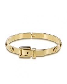 A step beyond basic, MICHAEL Michael Kors' buckle-trimmed bangle makes a subtle statement. Style yours with a clean white blouse--roll up the sleeves to make this piece pop.