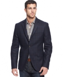Confidently take care of business in this polished windowpane sport coat from Tallia. Confidently take care of business in this polished windowpane sport coat from Tallia.