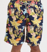 You'll be prepared for fun in the sun, sea and beyond in these tropical print trunks, set in quick-drying nylon with rear eyelets to avoid ballooning effect.Elastic drawstring waistSide slash, back flap pocketInseam, about 9Polyamide nylonMachine washImported