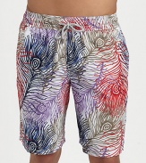 A colorful array of sea-inspired prints accent these classic-fitting swim trunks, in quick-drying nylon, for superior support and comfort.Elastic drawstring waistSide slash, back flap pocketInseam, about 9Polyamide nylonMachine washImported