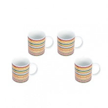Vibrant and colorful sets of 4 mugs that will brighten up any table! Dishwasher and microwave safe. Vibrant and colorful sets of 4 mugs that will brighten up any table! Dishwasher and microwave safe.