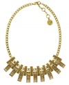 Make like a goddess in Jessica Simpson's Greek key-inspired necklace. Crafted in gold tone mixed metal, topaz-hued glass accents add sparkle to a trendy link chain. Approximate length: 17 inches.