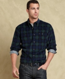 Tartan adds a classic patterned look to this slim-fit shirt from Tommy Hilfiger.