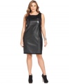 Lend instant edge to your style with DKNYC's sleeveless plus size dress, featuring a faux leather front.