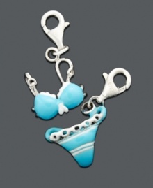 You won't have to hit the gym to wear this bikini. Charm set features a blue and white bikini top and bottom. Charms crafted in sterling silver with lobster claw clasp. Approximate drop: 1/2 inch.