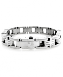 This stainless steel bracelet features laser-engraved logo detail and diamond accents. 13 mm wide; bracelet measures 8-1/2 inches. This stainless steel bracelet features laser-engraved logo detail and diamond accents. 13 mm wide; bracelet measures 8-1/2 inches.
