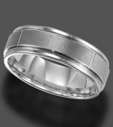Finish with a bang. This handsome ring is crafted in tungsten. 7 mm band. Sizes 8-15.