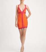 Sexy, snug, and vibrantly hued, accented by bold contrast trim.Plunging V necklineSleevelessV backBack zipAbout 20 from natural waist90% rayon/9% nylon/1% spandexDry cleanImportedModel shown is 5'9 (175cm) wearing US size Small. 