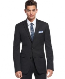 Bar III keeps it extra slim for the most modern take on a classic -- this charcoal jacket ups the ante in your dress wardrobe. Bar III keeps it extra slim for the most modern take on a classic -- this charcoal jacket ups the ante in your dress wardrobe.