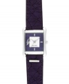 Exotic textures and bold color combine for the perfect everyday watch, by Nine West. Crafted of purple textured leather strap and square silver tone mixed metal case. Purple dial with white inner dial features silver tone applied stick indices, numeral at nine o'clock, silver tone hour and minute hands, sweeping second hand and logo at six o'clock. Quartz movement. Limited lifetime warranty.