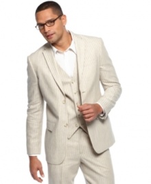 Button up your workweek look with this striped blazer from Perry Ellis. Button up your workweek look with this striped blazer from Perry Ellis.