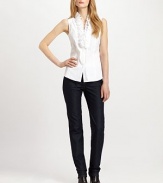 Always dressier, dark wash denim is updated with a slim silhouette. THE FITNarrow leg opening Ankle length Inseam, about 33 THE DETAILSZip fly Front logo hardware Five-pocket style Metal rivets at pocket corners Plain back patch pockets 72% cotton/28% elastane Machine wash Imported