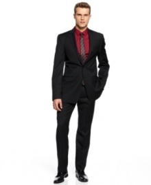 The classic. With a modern slim fit in basic black, this Calvin Klein suit will never steer you wrong.