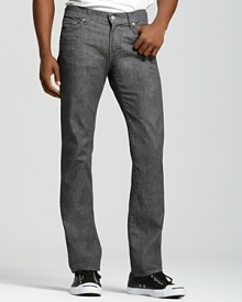 These straight leg 7 for All Mankind jeans sit low on the waist with a slim fit through hip and thigh and a slight tapering at the ankle. Icy gray wash with back pocket signature squiggle detail. These straight leg 7 for All Mankind jeans sit low on the waist with a slim fit through hip and thigh and a slight tapering at the ankle. Icy gray wash with back pocket signature squiggle detail.