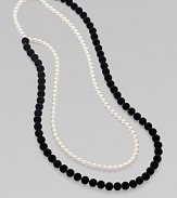 From the Night Blue Collection. This high contrast piece features strands of flocked velvet beads and pearlized glass beads. Length, about 45½ Slip-on style Imported 