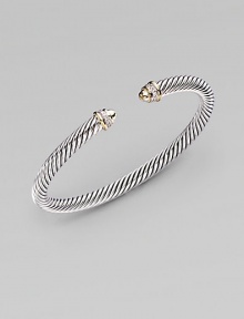 From the Color Classic Collection. A signature Yurman cable of sterling silver, richly enhanced by accents of 18k gold and bands of pavé diamonds encircling the end caps. Diamonds, 0.09 tcw Sterling silver and 18k yellow gold Cable, 5mm Diameter, about 2½ Made in USA From the Color Classic Collection. A signature Yurman cable of sterling silver, richly enhanced by accents of 18k gold and bands of pavé diamonds encircling the end caps. Diamonds, 0.09 tcw Sterling silver and 18k yellow gold Cable, 5mm Diameter, about 2½ Made in USA