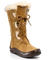 An updated look to a classic favorite! Lace-up cold weather boots with shearling trim all over.