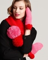 An exaggerated pom pom detail lends whimsy to these trend-right kate spade new york mittens.