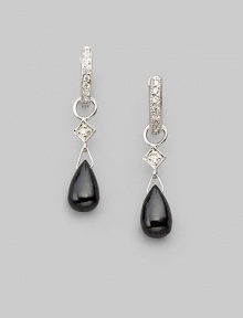 Smooth teardrops of black onyx are elegant and dramatic, set in 18k white gold with diamond accents. Black onyx Diamonds, 0.03 tcw 18k white gold Length, about ¾ Spring ring clasp Imported Please note: earrings sold separately. Smooth teardrops of black onyx are elegant and dramatic, set in 18k white gold with diamond accents. Black onyx Diamonds, 0.03 tcw 18k white gold Length, about ¾ Spring ring clasp Imported Please note: earrings sold separately.