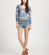 This simply-chic scoopneck is crafted out of soft, space-dyed knit finished with open-stitch details.ScoopneckThree-quarter sleevesPrincess seamsPullover styleAbout 24 from shoulder to hem78% cotton/22% polyamideDry cleanImportedPattern variesModel shown is 5'9 (175cm) wearing US size Small.