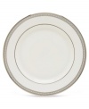 Metropolitan sensibility and modern design combine in this understated white bone china from Lenox's collection of dinnerware and dishes. Platinum gild along the edge is enhanced by a clean, platinum geometric pattern reminiscent of architectural details. Accent plates feature the geometric pattern along the interior verge, with a thin platinum band along the outer rim. Qualifies for Rebate