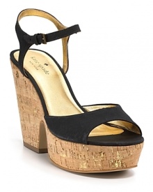 A chunky cork heel feels refreshingly modern on kate spade new york's Penny shoe, rendered in black grosgrain for a decidedly feminine finish. A chunky cork heel feels refreshingly modern on kate spade new york's Penny shoe, rendered in black grosgrain for a decidedly feminine finish.