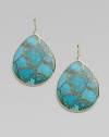 From the Slice Story Collection. Vivid, oversized turquoise teardrops with glowing bronze veining seem to have been sliced right out of the earth. Bronze turquoise 18k yellow gold Drop, about 1½ Ear wire ImportedPlease note: Due to the characteristics of natural stone, color and pattern may vary slightly. 