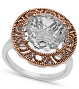 Elegant swirls with a touch of vintage appeal. Town & Country's beautiful ring combines a sterling silver and cut-out 14k rose gold setting with a stunning round-cut white quartz (4-1/2 ct. t.w.) at center. Size 7.
