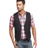 A man of many layers. This vest from Marc Ecko Cut & Sew helps add some depth to your look.