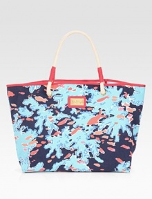 A canvas tote with a hypnotic print that will undoubtedly make waves poolside or beach side.Rope double top handles, 4 dropOne inside zip pocket22W X 13½H X 5¾D75% cotton/25% polyesterSpot clean Imported A canvas tote with a hypnotic print that will undoubtedly make waves poolside or beach side.Rope double top handles, 4 dropOne inside zip pocket22W X 13½H X 5¾D75% cotton/25% polyesterSpot clean Imported
