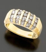 This bold and contemporary ring design combines five spectacular rows of round diamonds (1 ct. t.w.) on a hefty band of polished 14k yellow gold.
