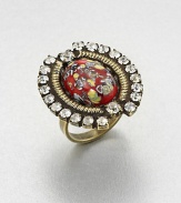 A colorful mottled cabochon surrounded by sparkling Swarovski crystals set in antique-finished brass. ResinSwarovski crystalsBrassWidth, about 1.25Made in USA