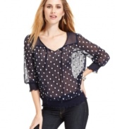 You'll love polka dots even more on Style&co.'s petite peasant top -- featuring a sheer fabric and flowy blouson-style fit!