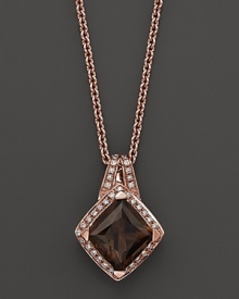 Pavé diamonds frame a glittering smoky quartz set in 18K pink gold. 18K pink gold chain. Pavé diamonds frame a glittering smoky quartz set in 18K pink gold. 18K pink gold chain.