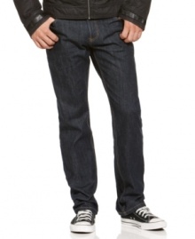 A raw wash and smart slim fit, make these dark denim blues from DKNY Jeans a no-brainer for your weekend lineup.