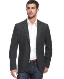 A must-have for every man. This charcoal flannel blazer from Calvin Klein is an all-around winner.