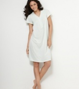 Everyday comfort with the lovely details you desire. In a soft slinky knit, this short gown by Miss Elaine features sweet embroidery.