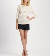 An elegantly knotted neckline shapes this featherweight cotton/linen blend finished with muted stripes.Twisted neckDropped shouldersThree-quarter sleevesRibbed trimAbout 25 from shoulder to hem55% cotton/39% linen/6% viscoseDry cleanImportedModel shown is 5'9½ (176cm) wearing US size Small.