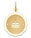 The perfect birthday gift to commemorate the day. This sweet charm features the words Happy Birthday in polished and satin 14k gold. Chain not included. Approximate length: 4/5 inch. Approximate width: 1/2 inch.