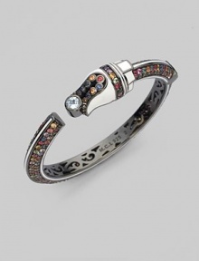 From the Pavé Column Collection. Mixed sapphires with white enamel trim and single blue topaz stone.Sapphire Blue topaz Enamel Sterling silver Width, about ½ Sidekick hinge Imported From the Pavé Column Collection. Mixed sapphires with white enamel trim and single blue topaz stone.Sapphire Blue topaz Enamel Sterling silver Width, about ½ Sidekick hinge Imported