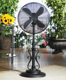 Easy breezy. Tough enough to withstand the elements, this Deco Breeze fan is a smart – and stylish – addition to outdoor living. An adjustable, oscillating design keeps summer heat and mosquitos at bay. One-year warranty. Model DBF0624.