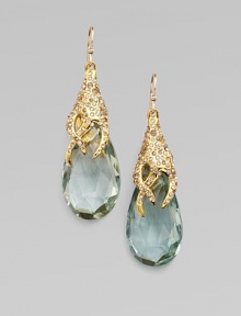 From the Miss Havisham Collection. A pretty piece featuring a goldtone vine cap and faceted green amethyst. Swarovski crystalsGoldtoneGreen amethystDrop, about 2¼14k gold filled French wireMade in USA From the Miss Havisham Collection. A pretty piece featuring a goldtone vine cap and faceted green amethyst. Swarovski crystalsGoldtoneGreen amethystDrop, about 2¼14k gold filled French wireMade in USA