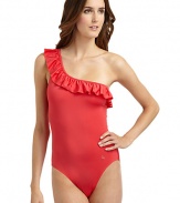 THE LOOKRuffled one-shoulder styleHi-cut leg openingsLogo-embossed button at one sideTHE MATERIAL89% polyamide/11% elastaneCARE & ORIGINHand washImported